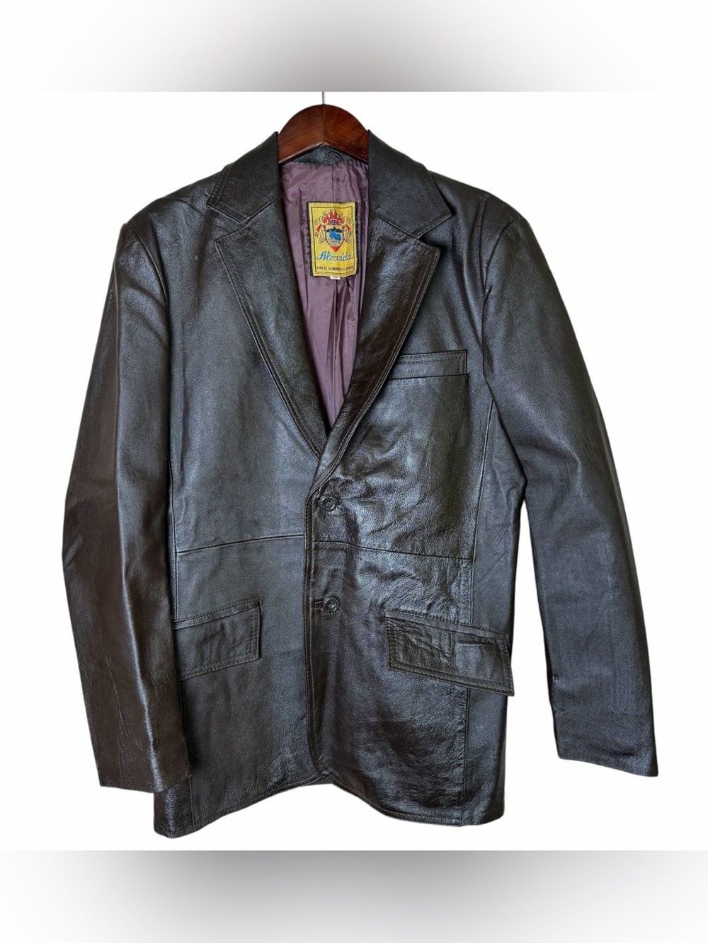 Vintage 80s Mens Dark Brown Genuine Leather Blazer Jacket 38 Alexida Sport Coat